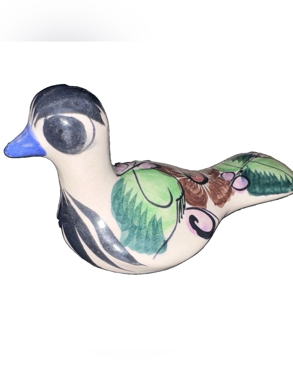 VTG Tonalá Hand-painted Floral Ceramic Bird Figurine From Mexico 6" Long  3” Wid